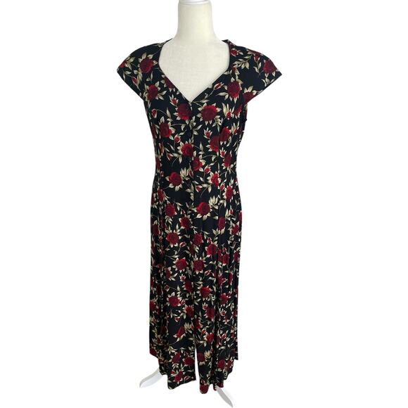 Vtg Betsy Lauren Floral Rayon Button Front Midi Dress Size 10 Feminine Romantic - Picture 4 of 11